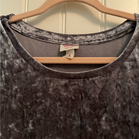 Mossimo women’s gray short sleeve crushed velvet shirt with ruffled sleeves. XL - Picture 4 of 8